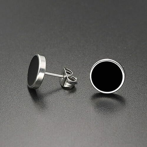 2 Pairs Of 316L Surgical Steel Punk Black & Silver Men Women Stud Earrings